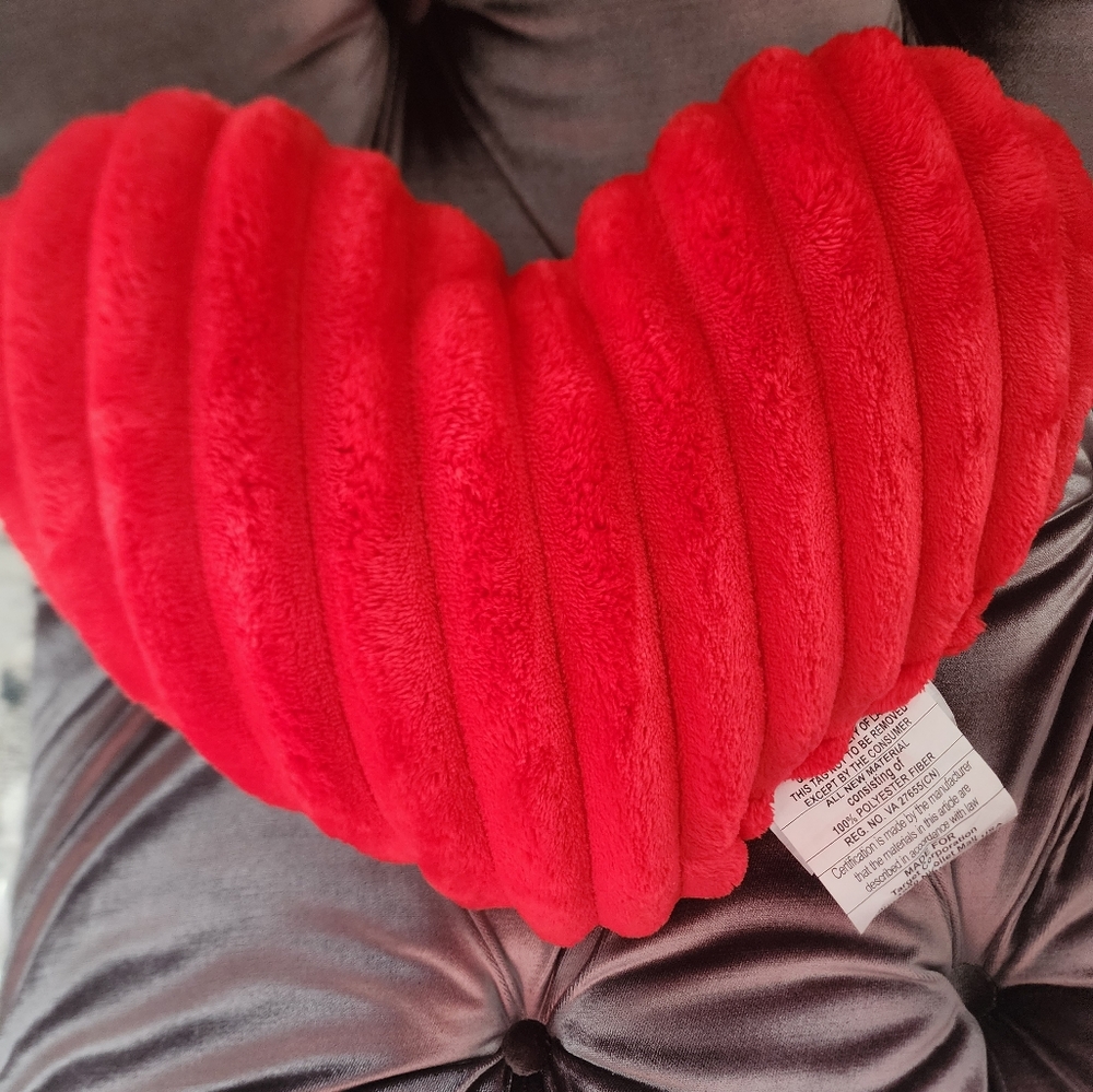 Valentine's Day Rib Shaped Plush Heart Throw Pillow Red -